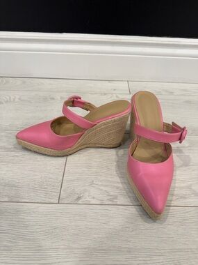 Pink Pointed-Toe Wedge Mary Jane with Espadrille Heel